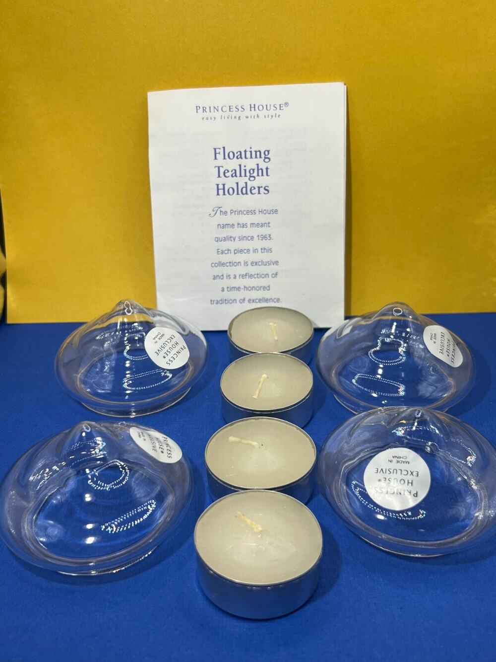 4ct Princess House 181 Crystal Heritage Floating Tealight Holders & Candles NIB